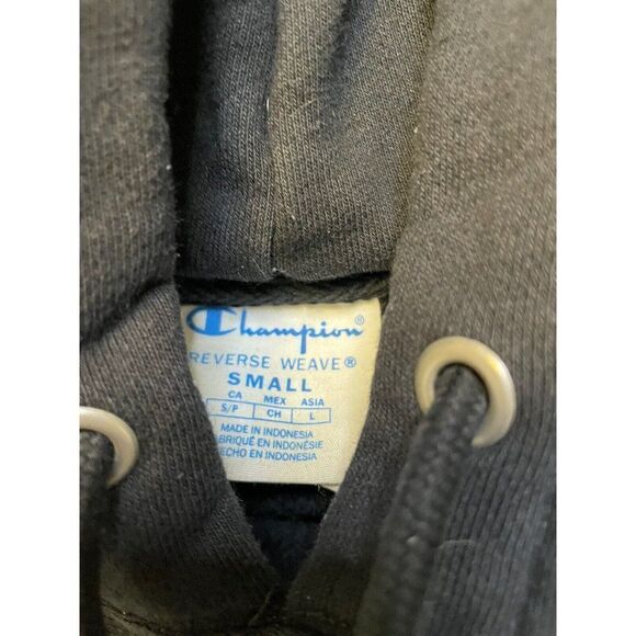 Champion Reverse Weave Pullover Hoodie Men Small Black Graphic Logo - Picture 5 of 6